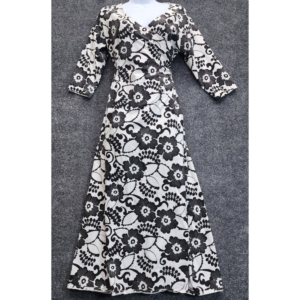 Soft Surroundings Women's Floral Faux Wrap 3/4 Sleeve Maxi Dress Petite Medium